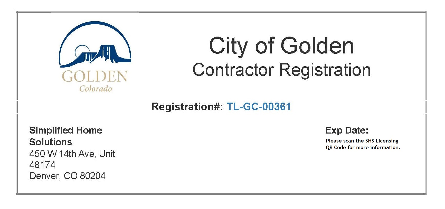 City of Golden - Contractor Certification